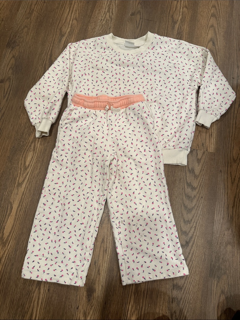 Girls' Cream Pink Floral Set